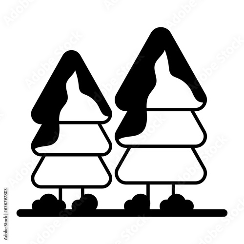 Snow Covered Trees Concept, boreal forest vector icon design, Winter Game Element symbol, Snowboard Equipment Sign, competitive sports activity stock illustration