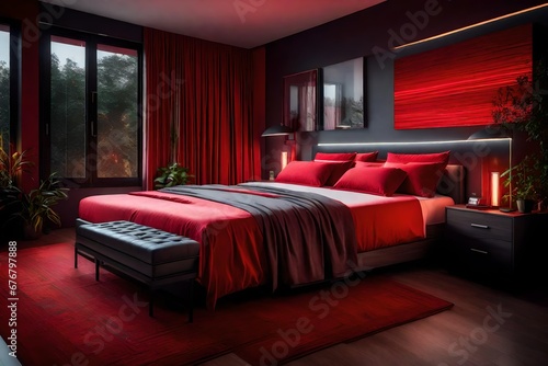 room with red bed