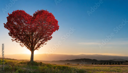 Red heart shaped tree at sunset