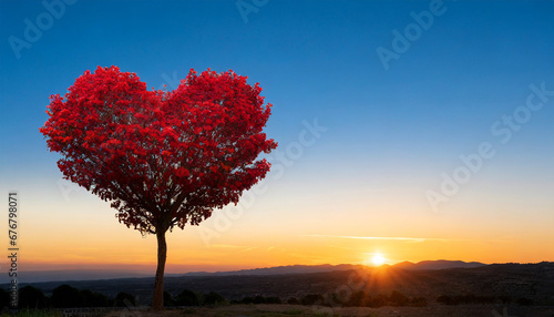 Red heart shaped tree at sunset