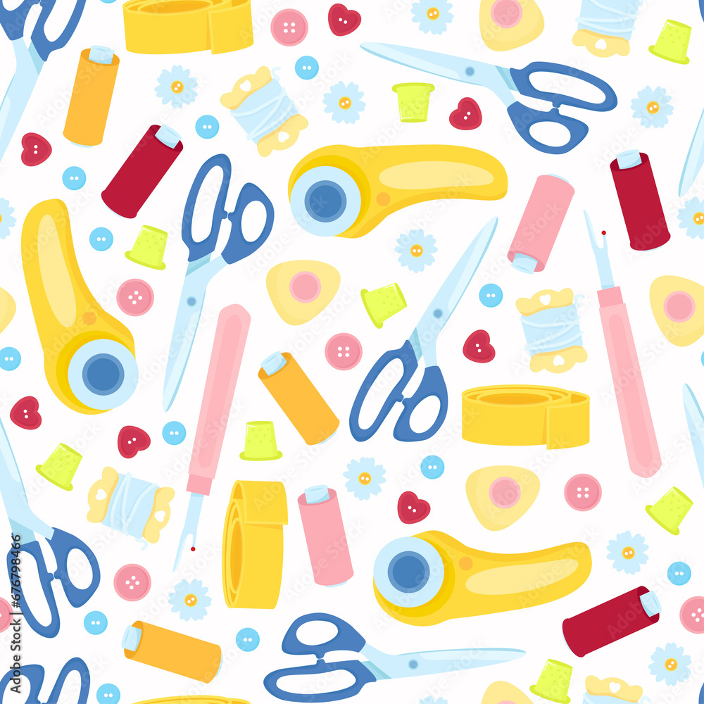 Seamless pattern of sewing tools Seamless pattern of sewing tools