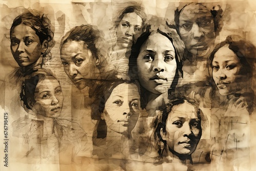 Abstract collage that celebrates the beauty and diversity of humanity. Variety of people from different ethnicities, cultures, ages and genders. Ai generative