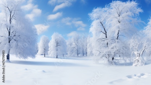 winter wonderland majestic panoramic landscape with snow covered fir trees and graceful snowfall