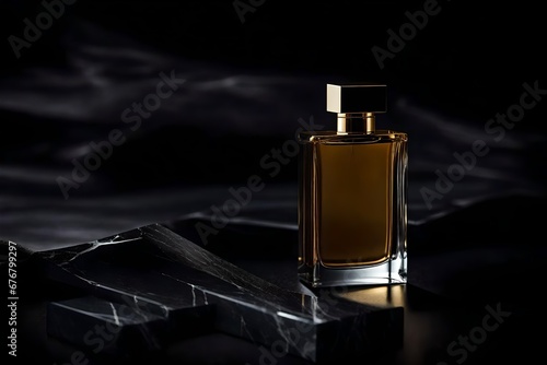 expensive perfume flacon presentation template , black marble background