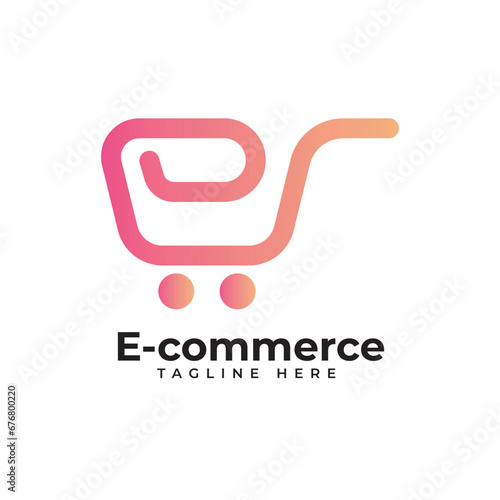 Online shopping logo design template. digital shopping logo. mouse cursor and cart concepts.