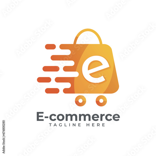 Online shopping logo design template. digital shopping logo. mouse cursor and cart concepts. perfect for ecommerce, sale, store, shop, discount, or web