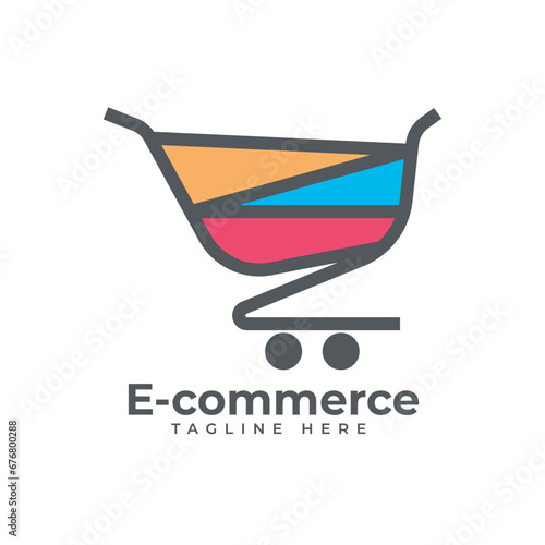 Online shopping logo design template. digital shopping logo. mouse cursor and cart concepts. perfect for ecommerce, sale, store, shop, discount, or web