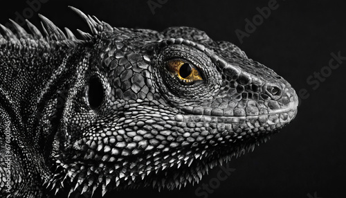 A lizard with a sad look on its face and a black background