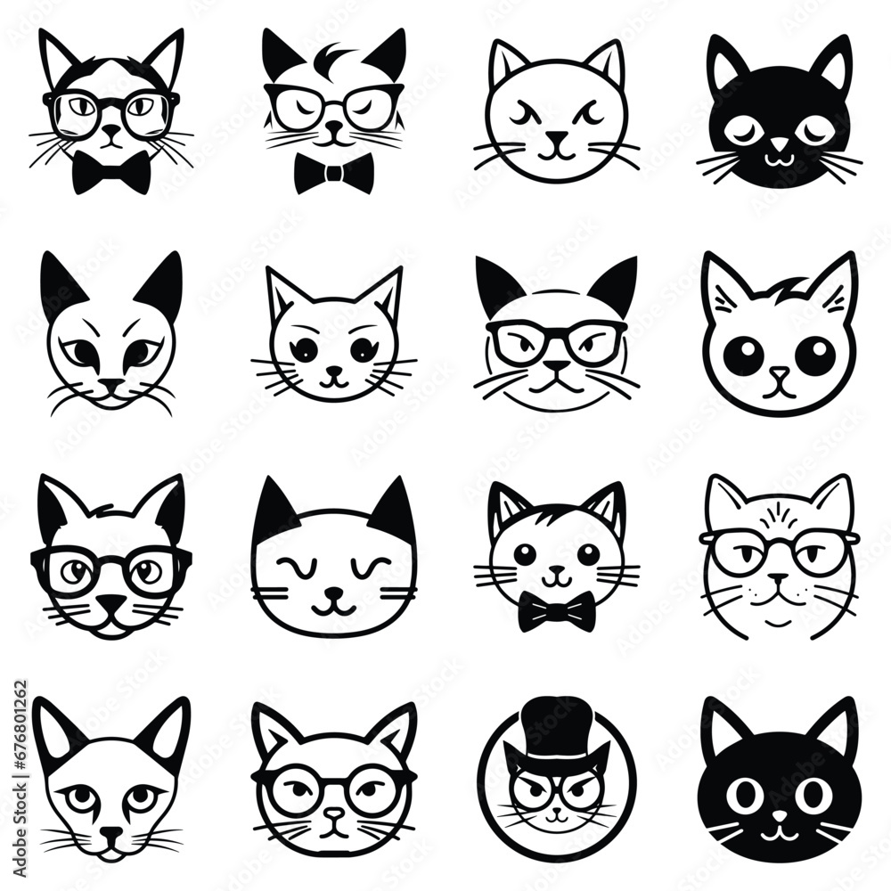 Fototapeta premium Cats3 Flat Icon Set Isolated On White Background