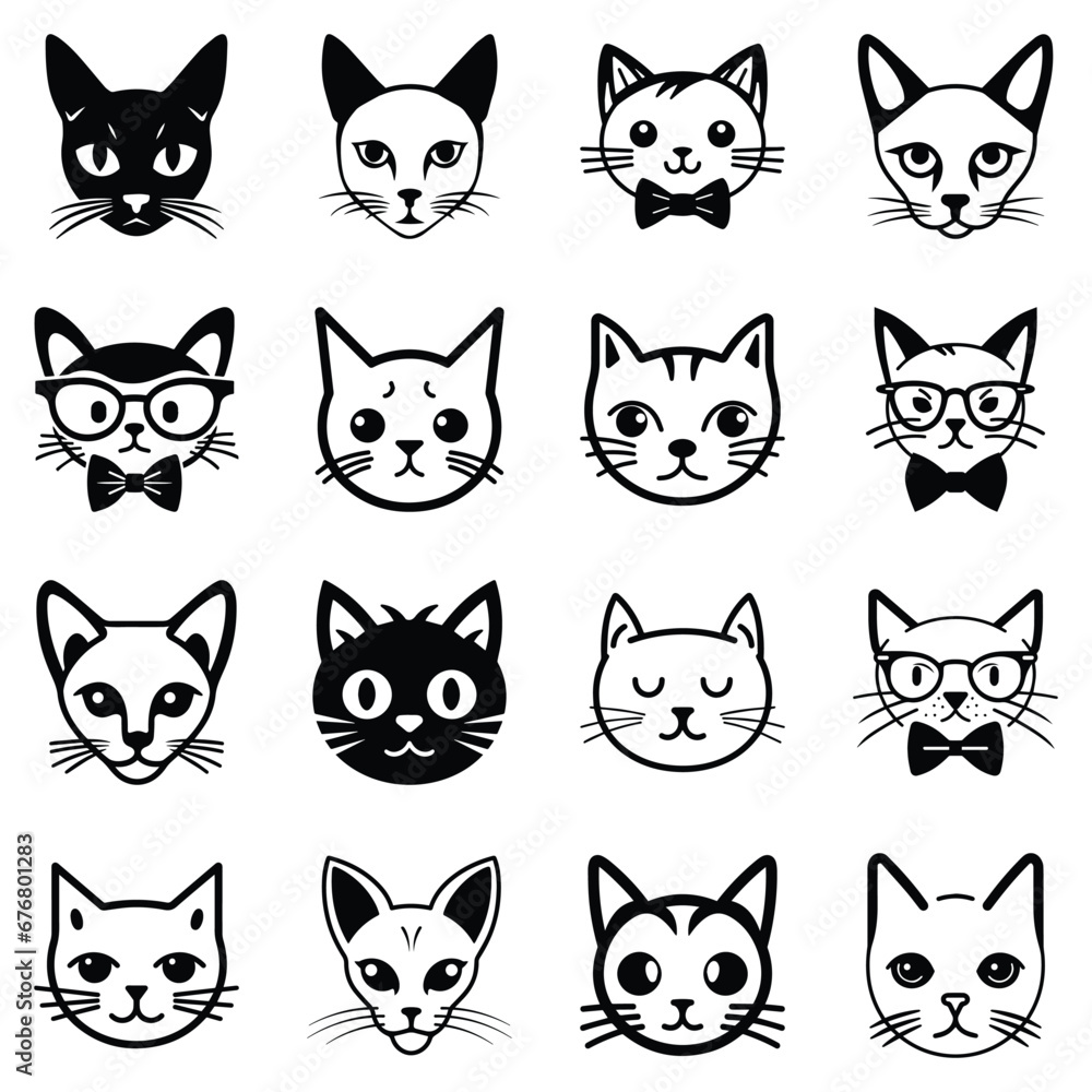 Cats3 Flat Icon Set Isolated On White Background