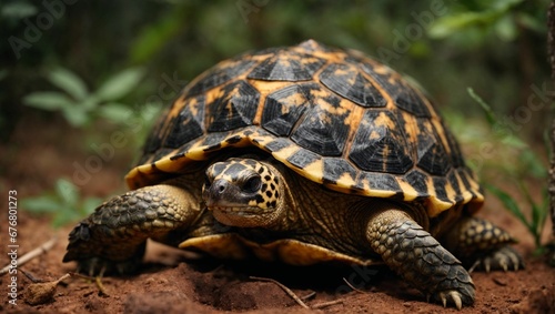 AI generated illustration of a star tortoise in a forest