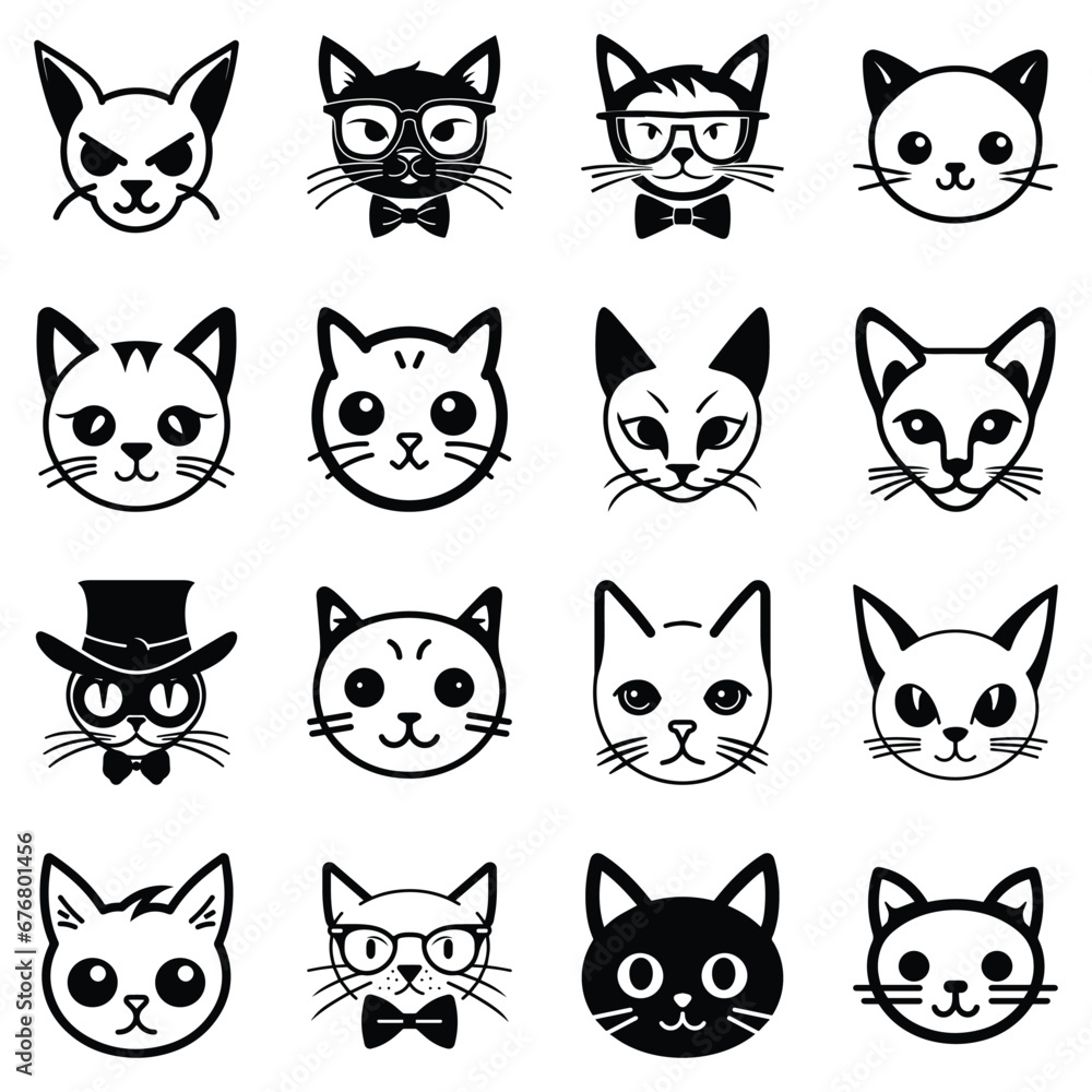 Cats3 Flat Icon Set Isolated On White Background Cats3 Flat Icon Set Isolated On White Background