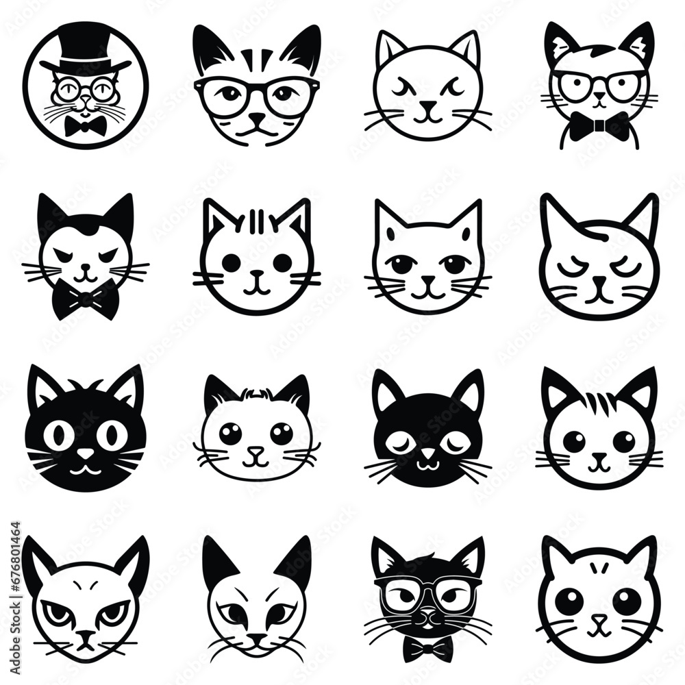 Cats3 Flat Icon Set Isolated On White Background Cats3 Flat Icon Set Isolated On White Background