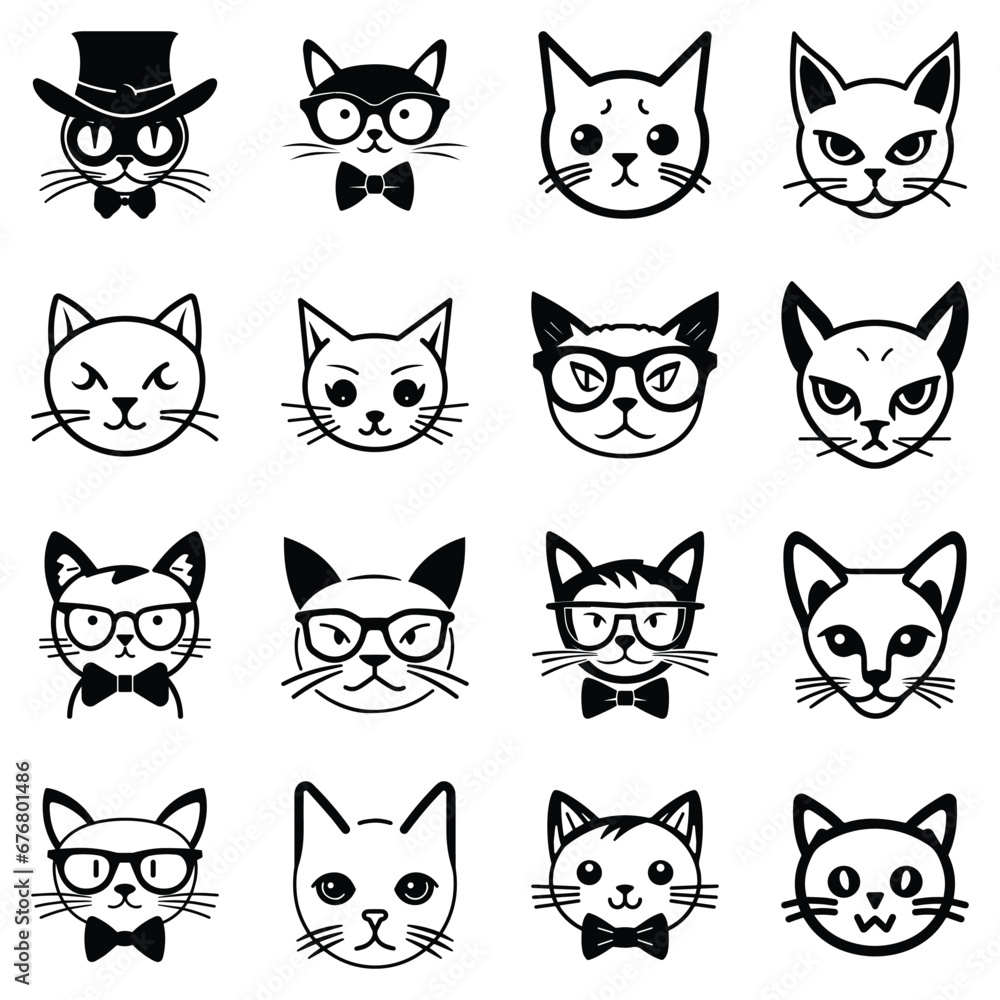 Obraz premium Cats3 Flat Icon Set Isolated On White Background