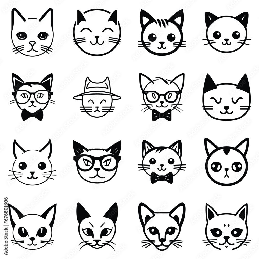 Cats3 Flat Icon Set Isolated On White Background Cats3 Flat Icon Set Isolated On White Background