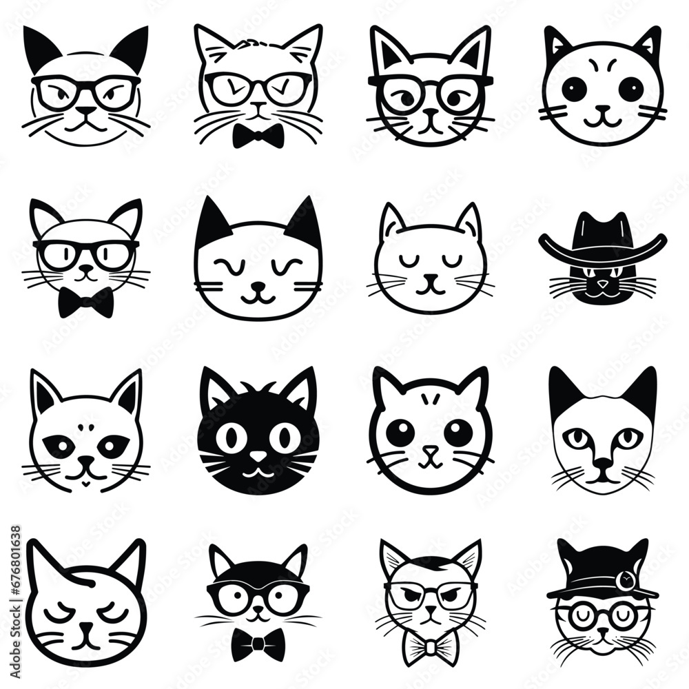 Cats3 Flat Icon Set Isolated On White Background Cats3 Flat Icon Set Isolated On White Background