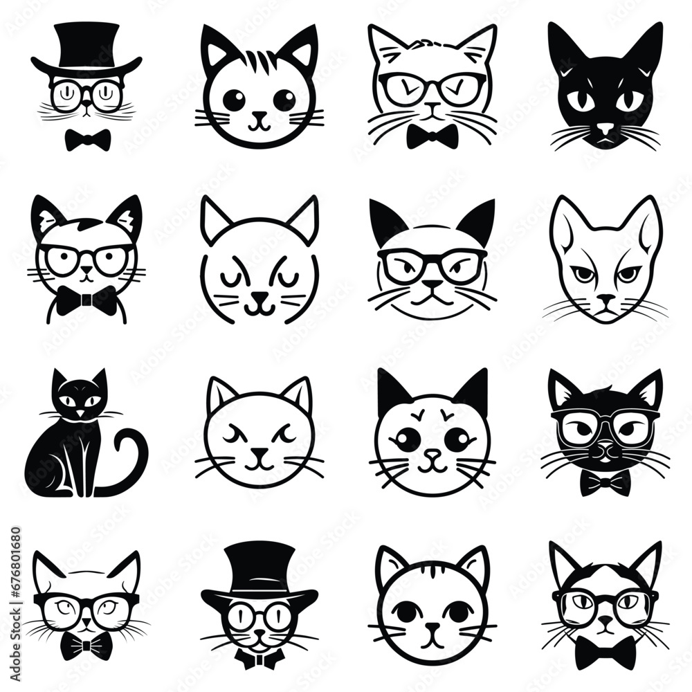 Cats3 Flat Icon Set Isolated On White Background Cats3 Flat Icon Set Isolated On White Background