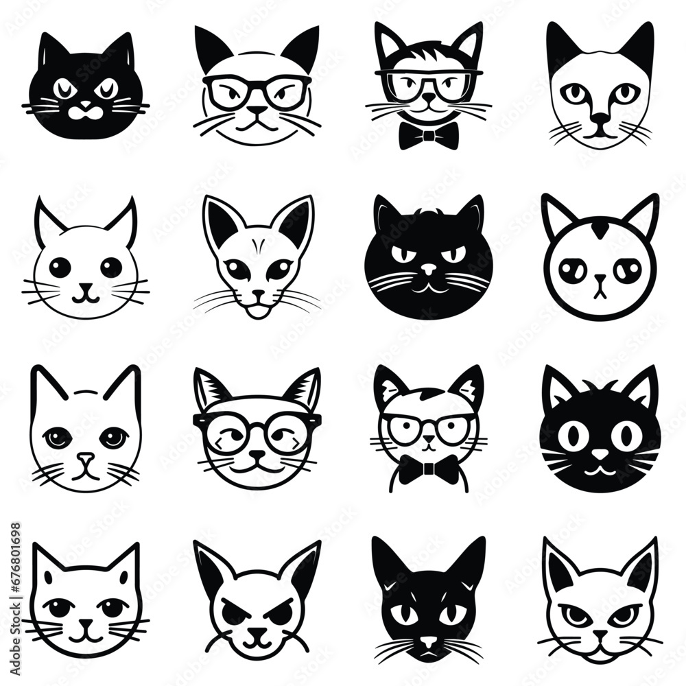 Cats3 Flat Icon Set Isolated On White Background Cats3 Flat Icon Set Isolated On White Background