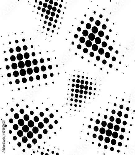 Seamless pattern of patches with halftone polka dots. Transparent background. Vector.