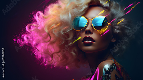 Blonde with sunglasses in the disco.