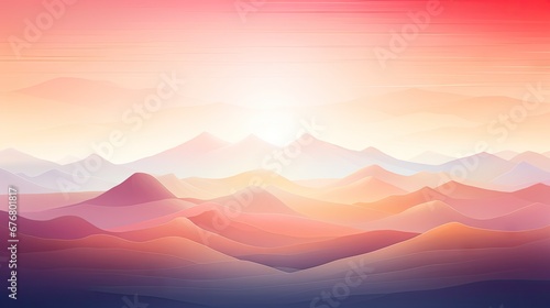  a painting of a mountain range with the sun setting in the background and a red sky in the foreground. generative ai