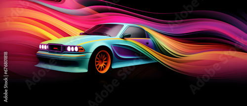 Car in drifting on colorful abstract background. Ai Genereted