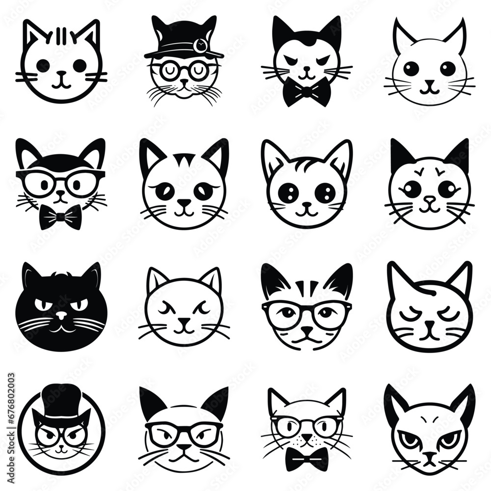 Cats3 Flat Icon Set Isolated On White Background Cats3 Flat Icon Set Isolated On White Background