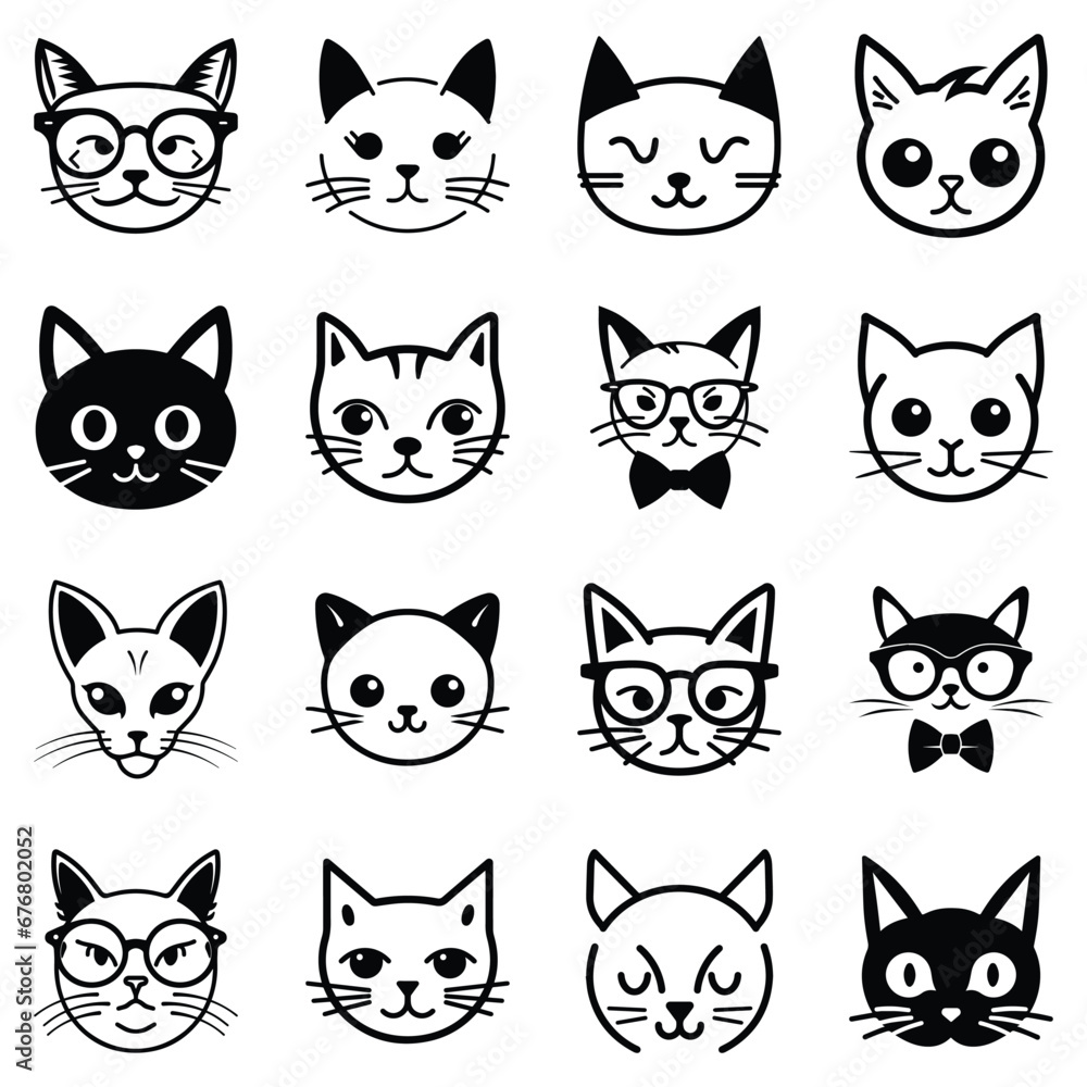 Cats3 Flat Icon Set Isolated On White Background Cats3 Flat Icon Set Isolated On White Background