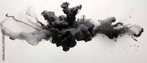 Explosion black aerosols on white backgeound
