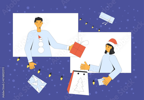Virtual Christmas date. Share gifts on the Internet.