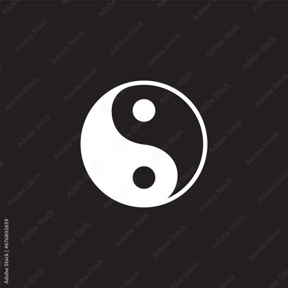 Black background And White outline Yin Yang illustration - vector Black background And White outline Yin Yang illustration - vector