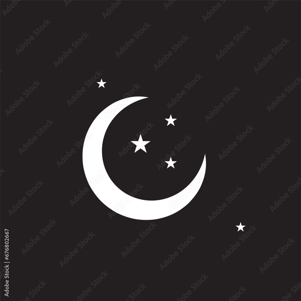 Moon and stars at night flat vector icon illustration isolated on black background Moon and stars at night flat vector icon illustration isolated on black background