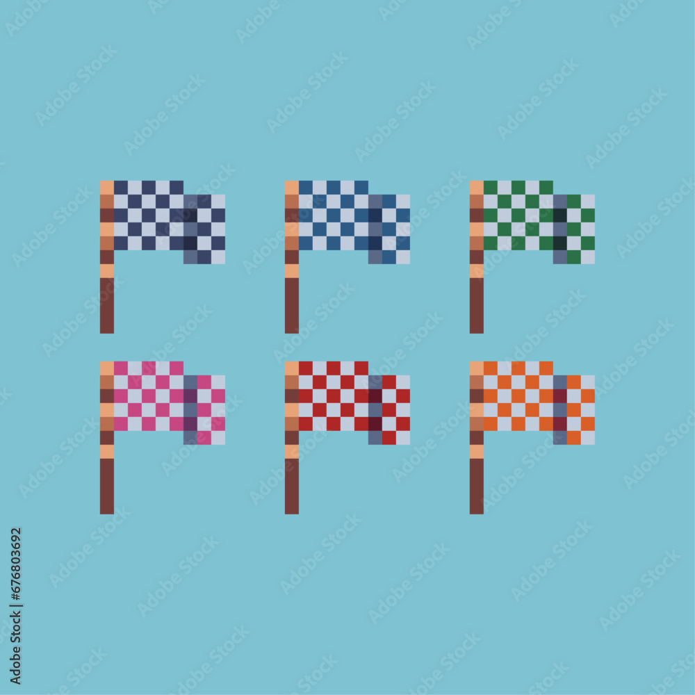Pixel Racing Stripes Pixel art sets of race flag with variation color item asset. Simple ...