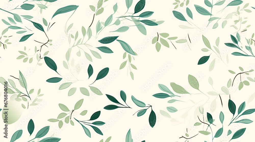 a close up of a wallpaper with green leaves and branches on a white background with a green apple on the left side of the wall. generative ai a close up of a wallpaper with green leaves and branches on a white background with a green apple on the left side of the wall. generative ai
