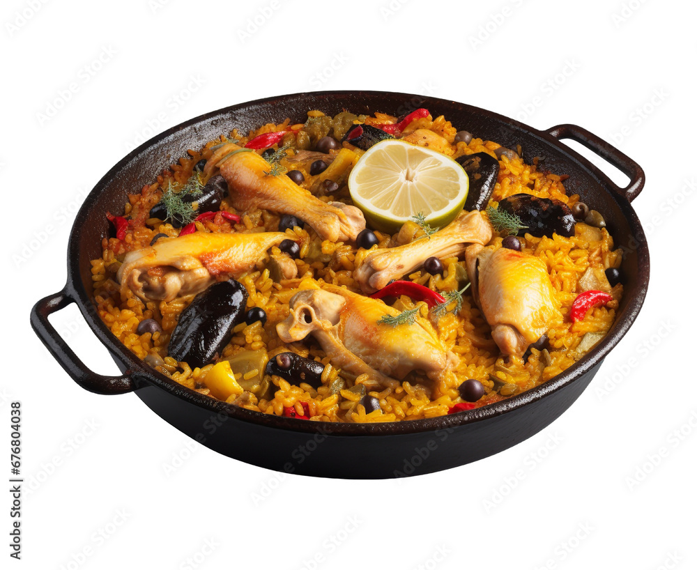 Spanish paella on transparent background. Generative AI. Spanish paella on transparent background. Generative AI.