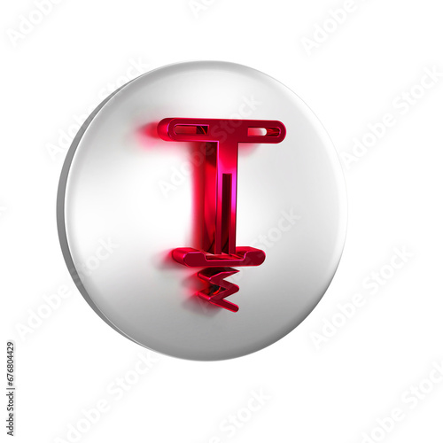 Red Pogo stick jumping toy icon isolated on transparent background. Silver circle button. photo