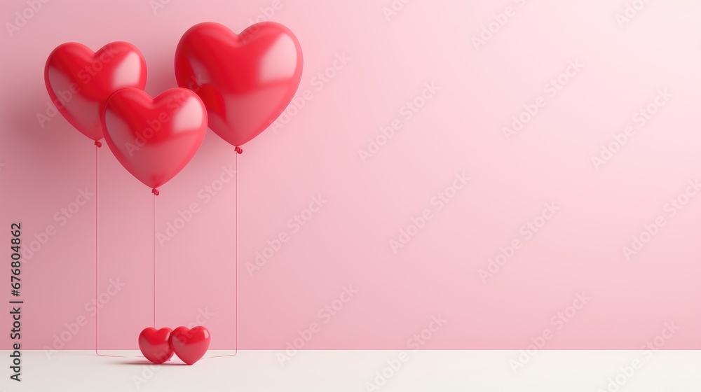 Valentine day background with red heart shaped balloons 