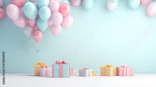 Happy birthday background with gifts and colorful balloons © MirkanRodi