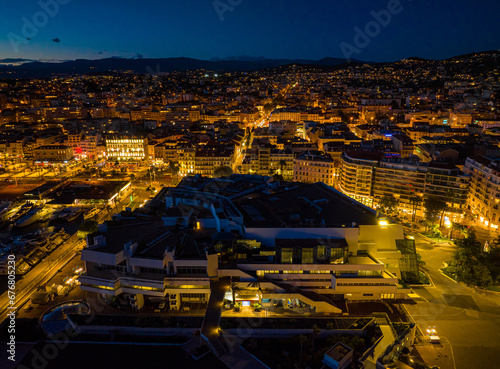 Night view of Cannes, a resort town on the French Riviera, is famed for its international film festival photo