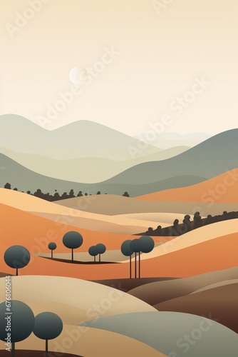 A minimalist landscape in flat design. AI generate illustration