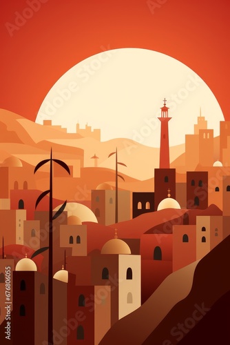 The town of Bethlehem in the background of the Nativity scene. AI generate illustration