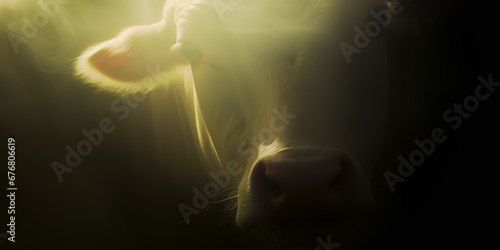 Close up of a cow's face in the dark slaughterhouse. Campaign against animal abuse photo
