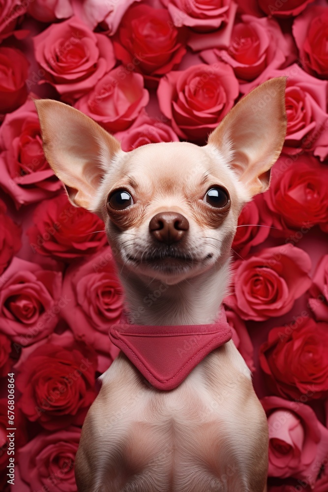 Portrait valentines of a cute chihuahua dog with roses