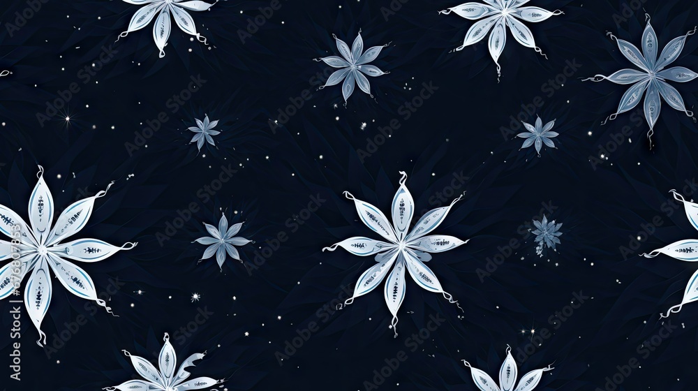 a pattern of snowflakes and stars on a black background with snow flakes on the bottom of the image. generative ai a pattern of snowflakes and stars on a black background with snow flakes on the bottom of the image. generative ai