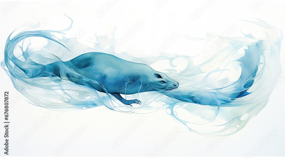  a painting of a polar bear floating in the air with blue smoke coming out of it's back end.  generative ai