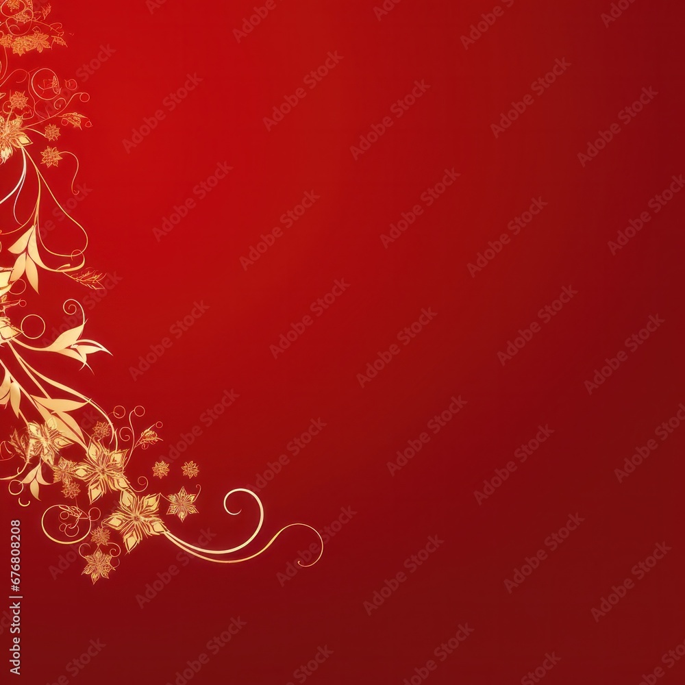 golden elegant Christmas ornament on red background with copy space.Greeting Christmas card. golden elegant Christmas ornament on red background with copy space.Greeting Christmas card.