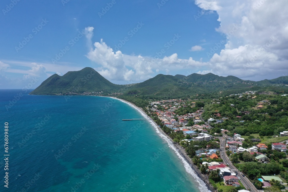 Saint Pierre city aerial sunny day Martinique 