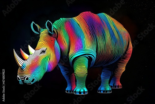 rhino illustion , background , colourful illustion , colourful lights ,horse ,abstract colorful rainbow illustion of rhino