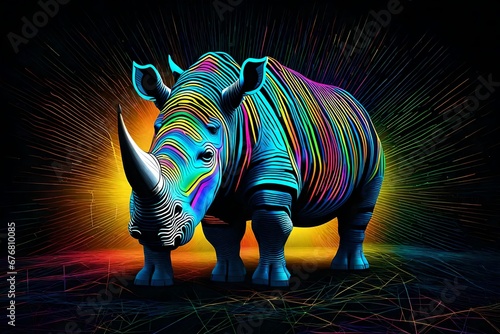 rhino illustion , background , colourful illustion , colourful lights ,horse ,abstract colorful rainbow  illustion of rhino © Creative