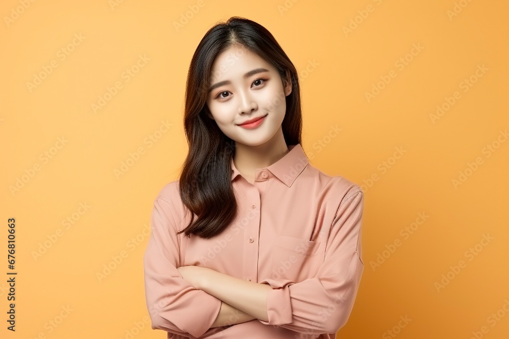 photo portrait of young asia lady with positive expression, arms crossed, smile broadly, dressed in casual clothing, generative ai photo portrait of young asia lady with positive expression, arms crossed, smile broadly, dressed in casual clothing, generative ai